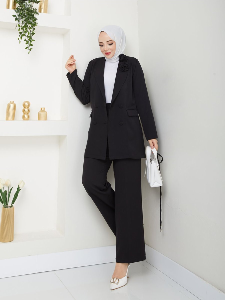 Modapark.ist Gül Detaylı Blazer Ceket Takım