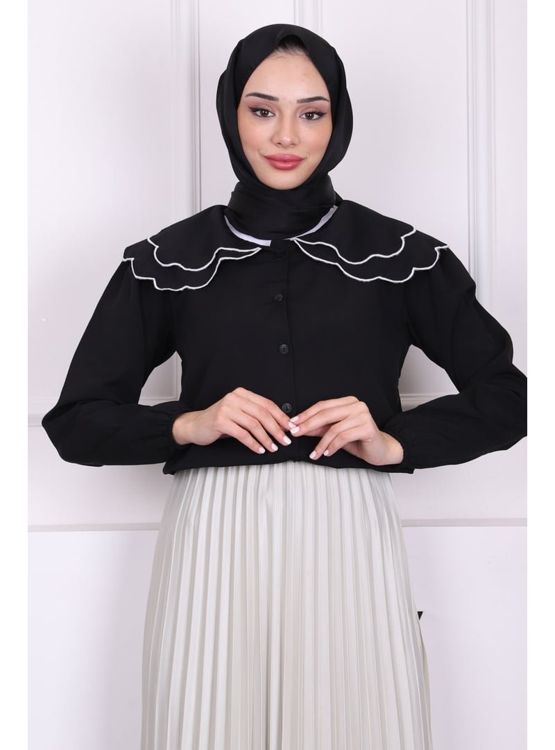 İmaj Butik Siyah Bebe Yaka Terikotan Gömlek