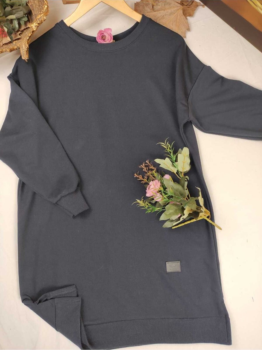 Almina İki İplik Pamuk Penye Tesettür Tunik Sweatshirt