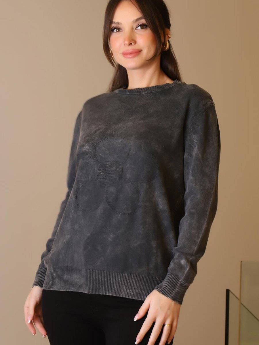 Gala-pudra Antrasit Bisiklet Yaka Yıkamalı Sweatshirt