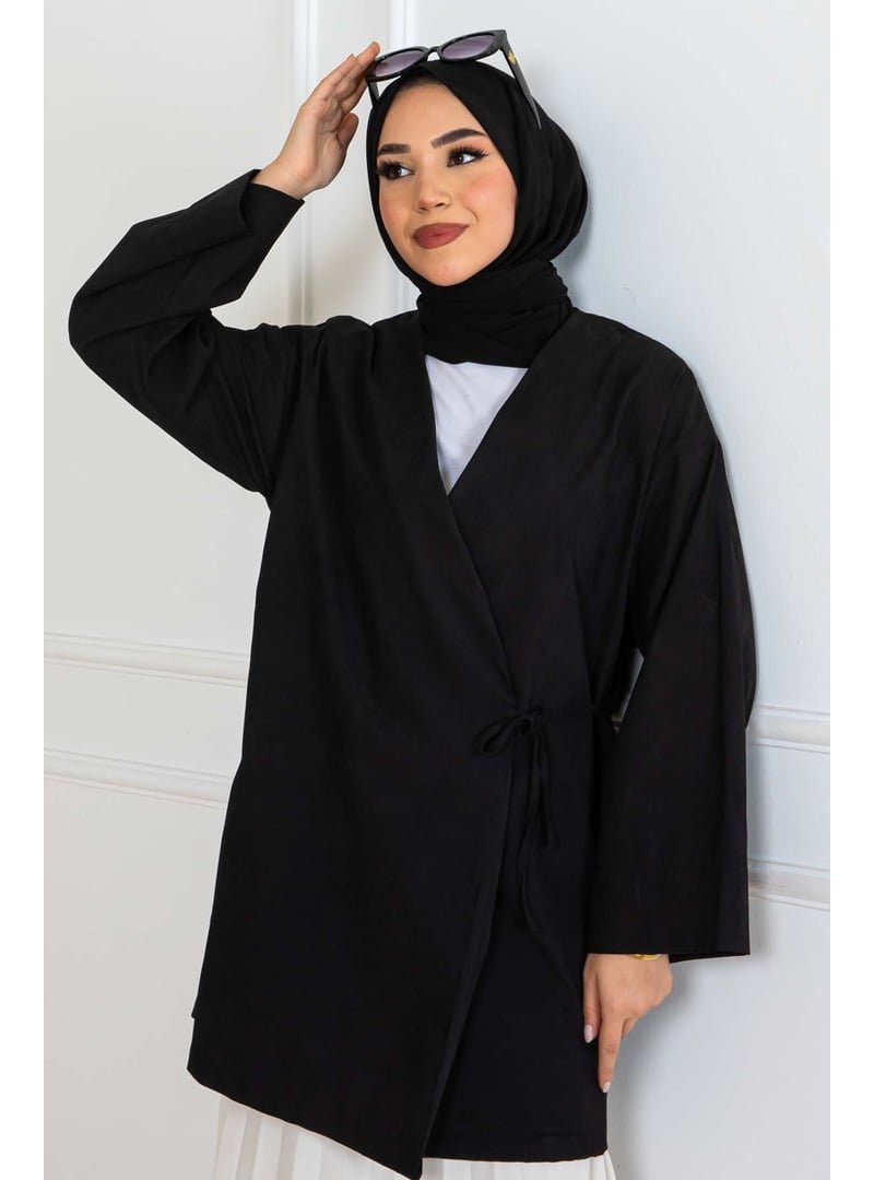 Benguen Siyah Yandan Bağmalı Kimono