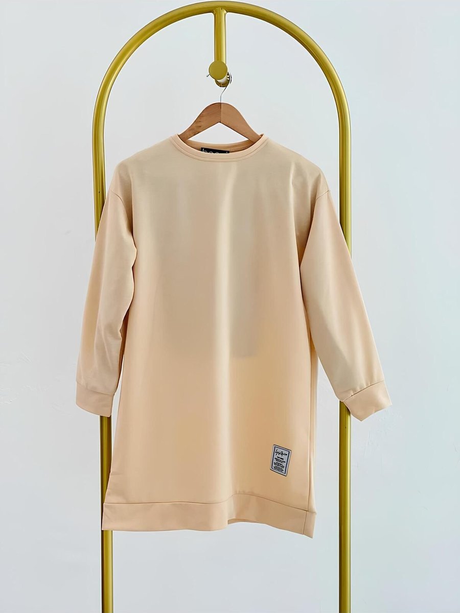 Exxitcollection Bisiklet Yaka Mevsimlik Yırtmaçlı Armalı Tunik Sweat Sweatshirt