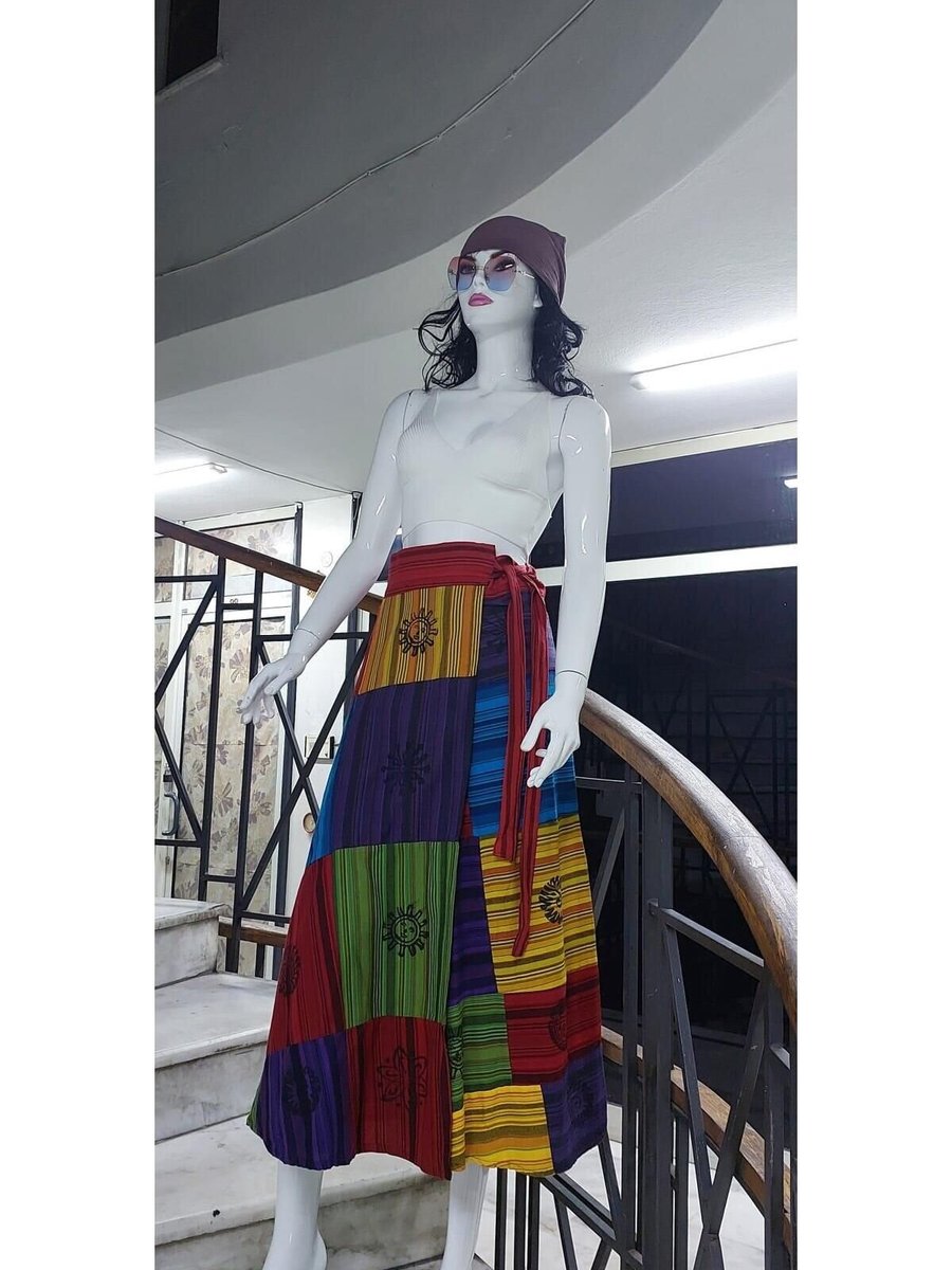 EREN STYLE Renkli Hint Etnik Patchwork Desenli Anvelop Uzun Etek