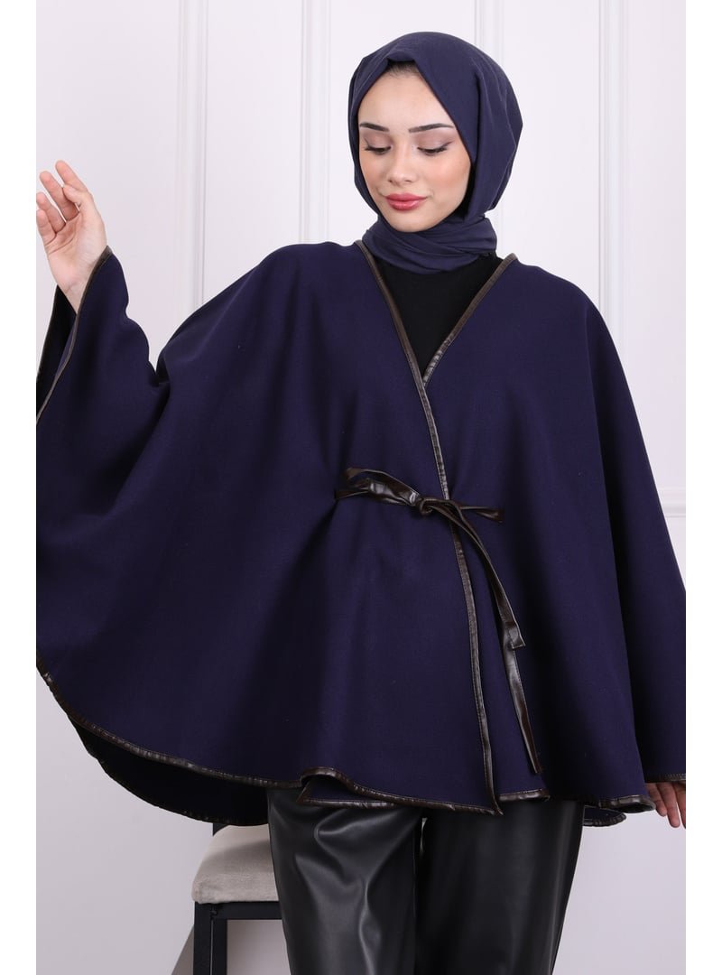 İmaj Butik Lacivert Biyeli Bel Bağlamalı Panço