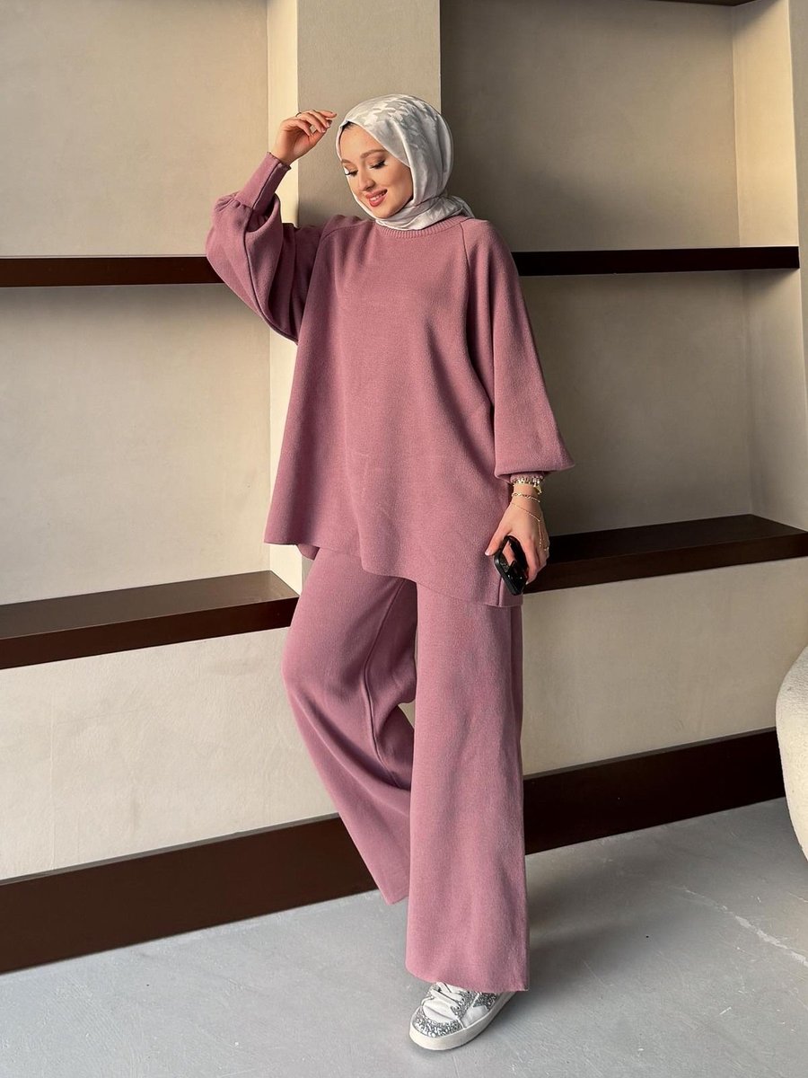 Rimel Moda Balon Kol Triko Takım Gül