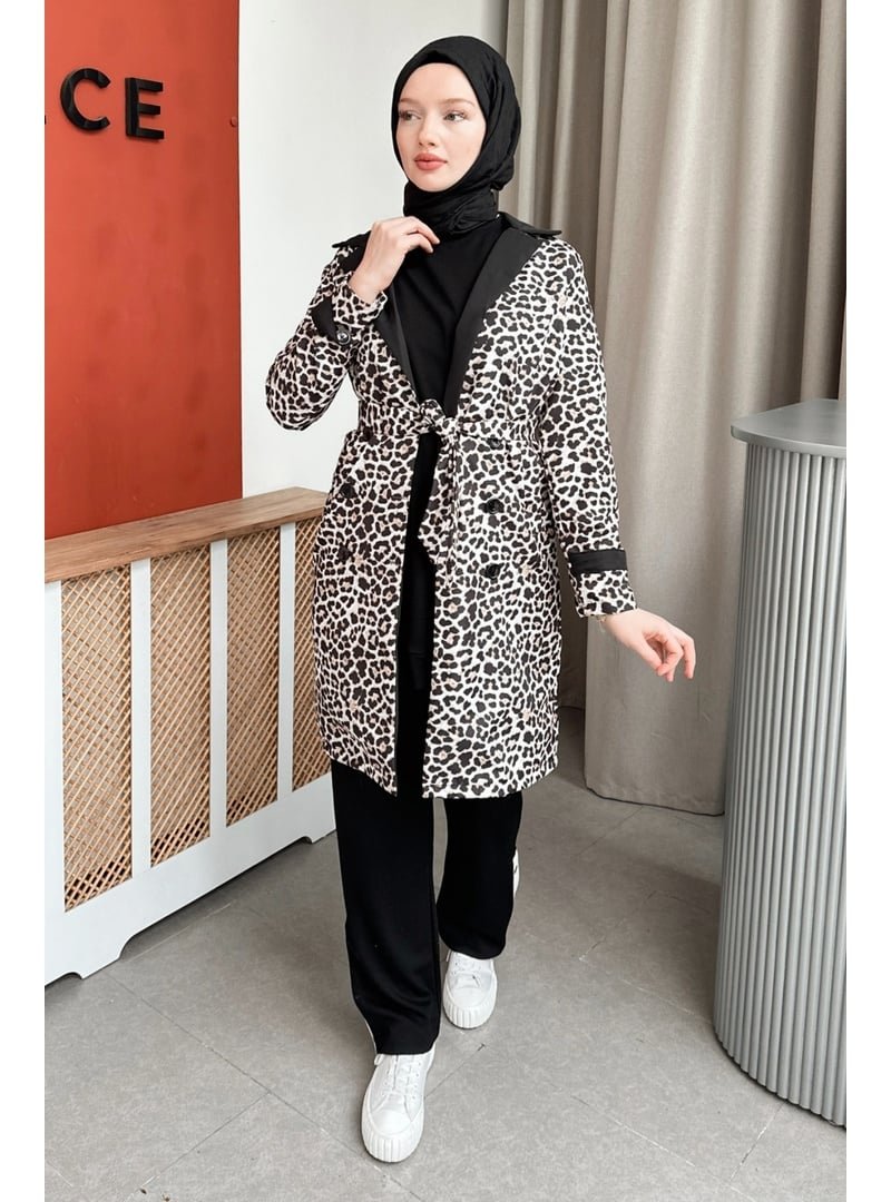 GİZCE Pall Kahverengi Leopar Desen Trençkot