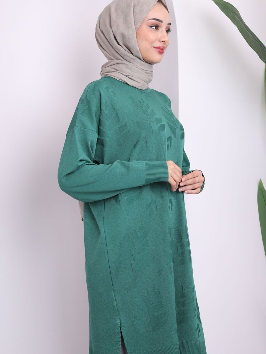 İmajbutik Yeşil Soğuk İplik Merserize Triko Tunik