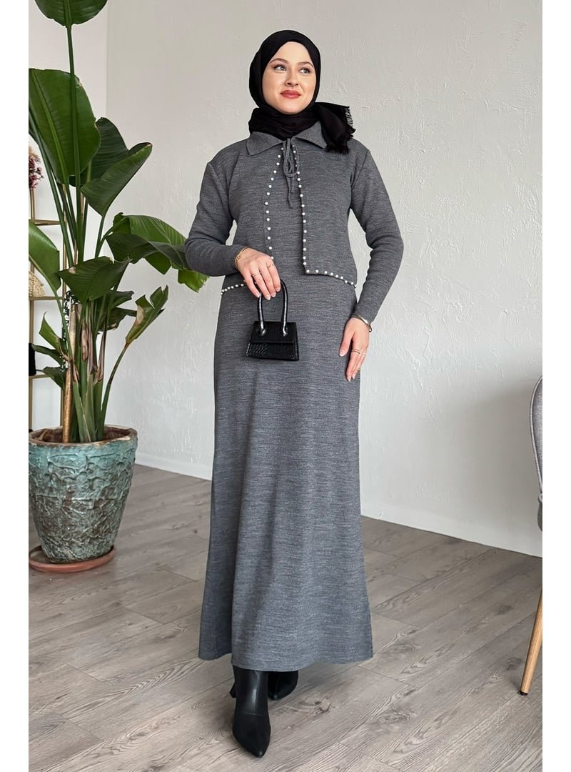 InStyle İncili Bolerolu Antrasit Triko Takım