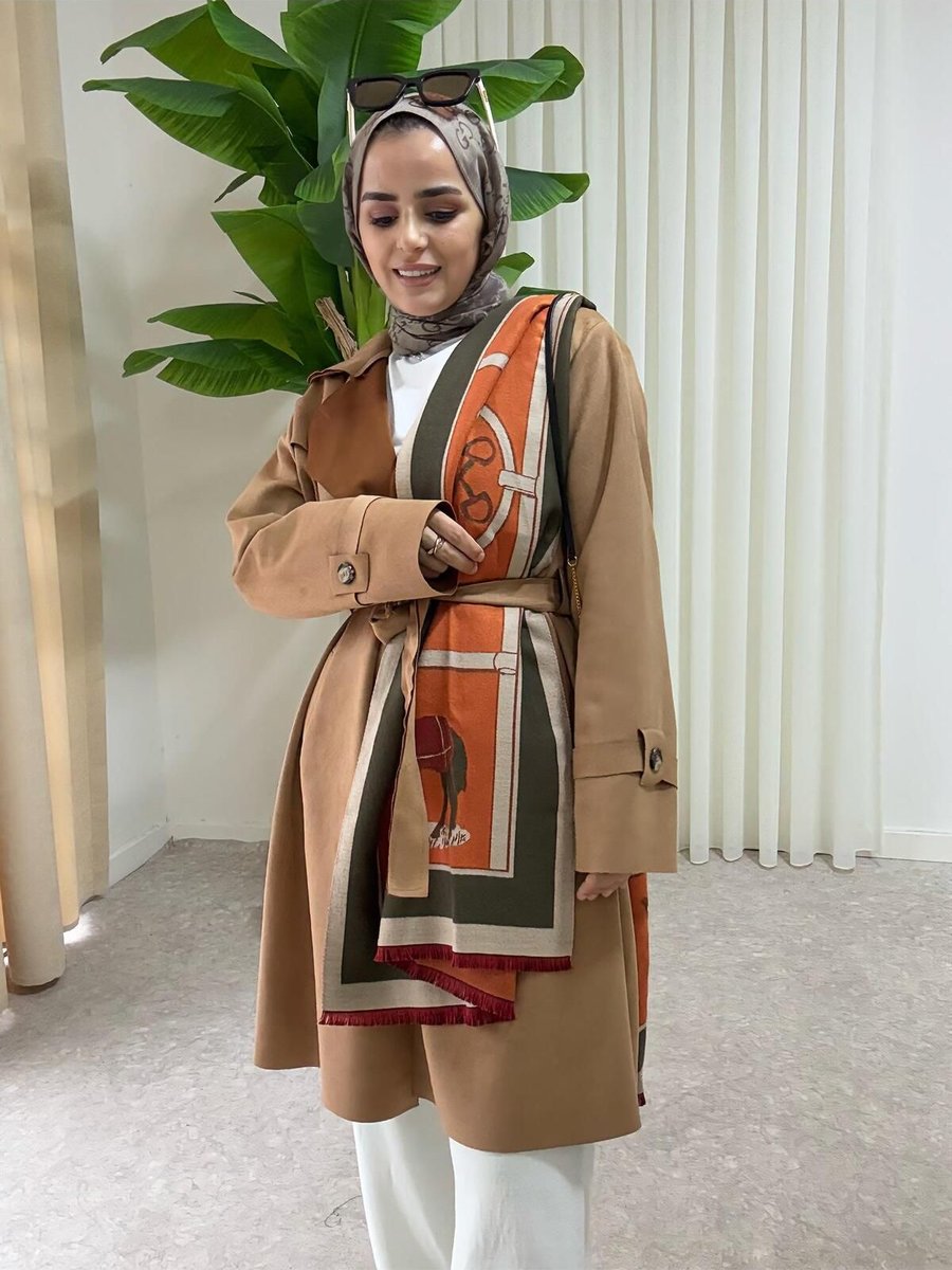 Aselim Hijap Moda Süet Yumuşak Kemerli Ceket Trençkot Kap Kahve