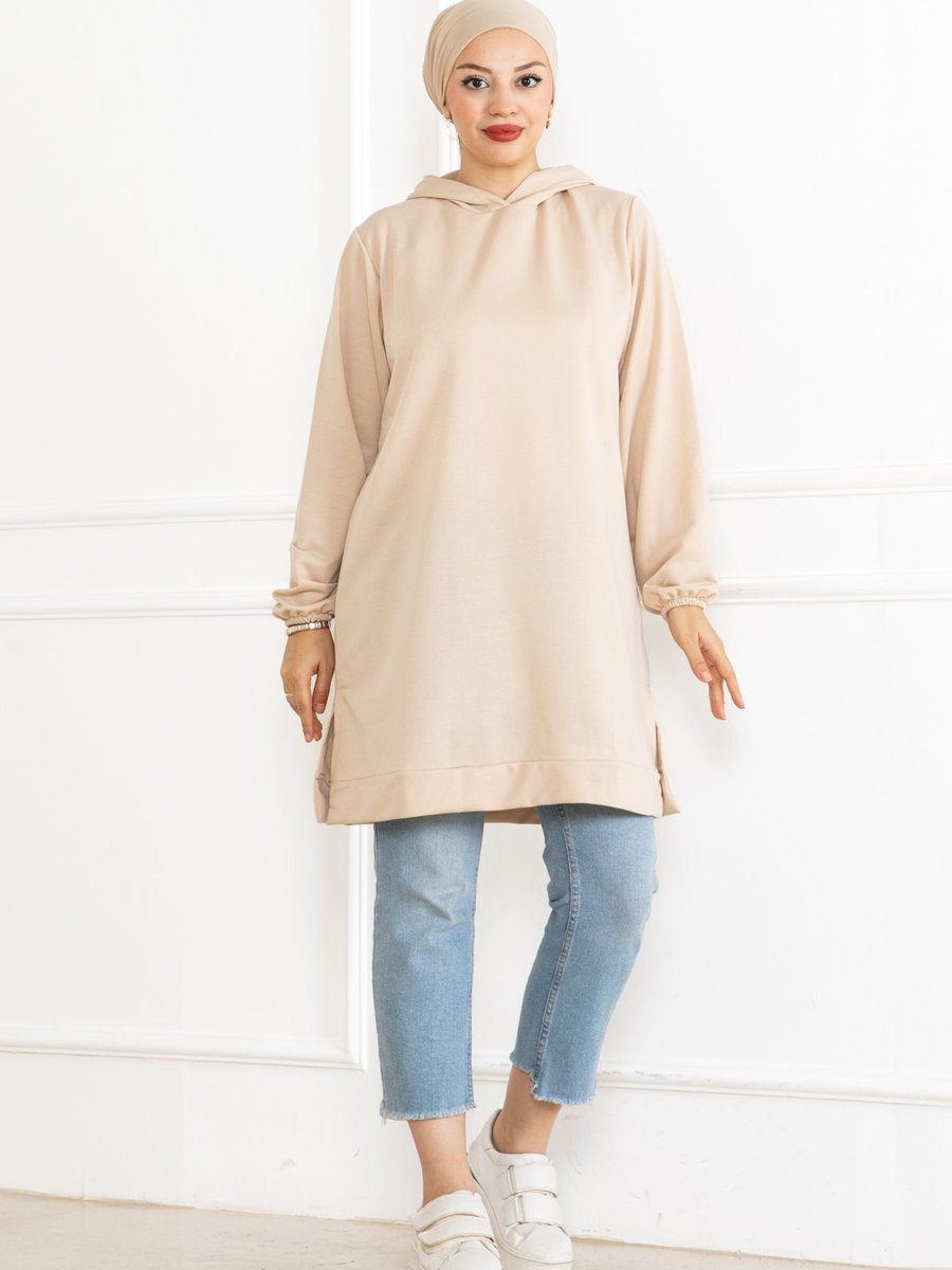 Fatella Kapüşonlu Tunik Sweatshirt Krem