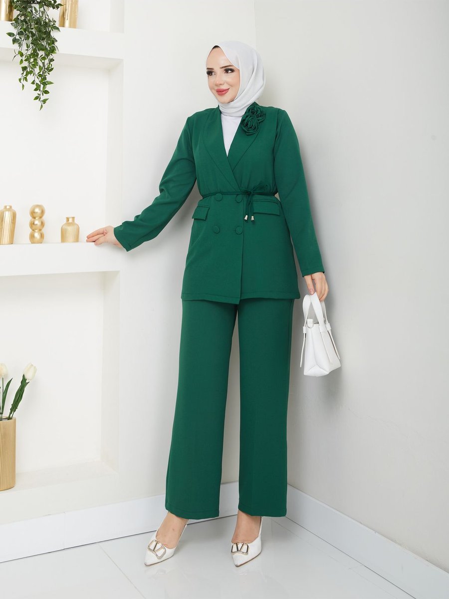 Modapark.ist Gül Detaylı Blazer Ceket Takım