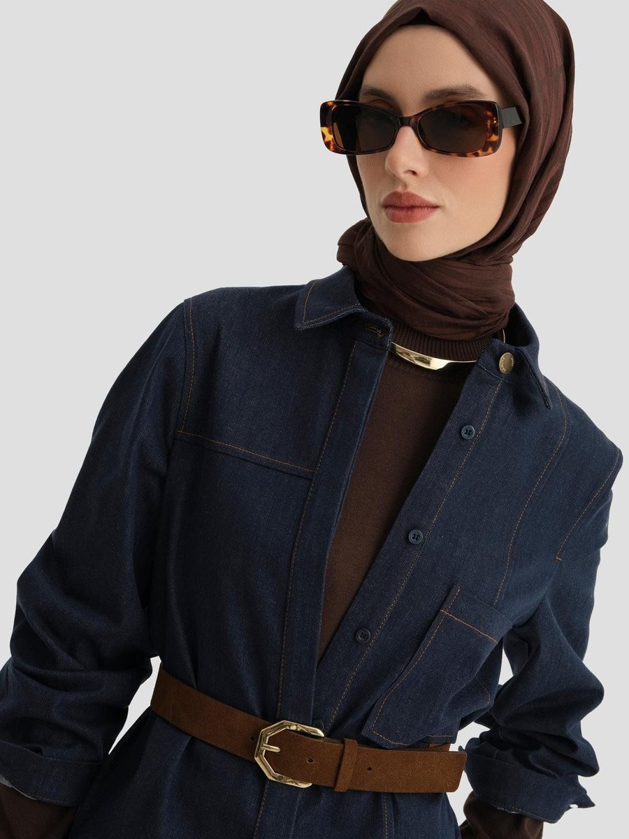 Armine Kuplu Ve Cepli Denim Tunik Lacivert
