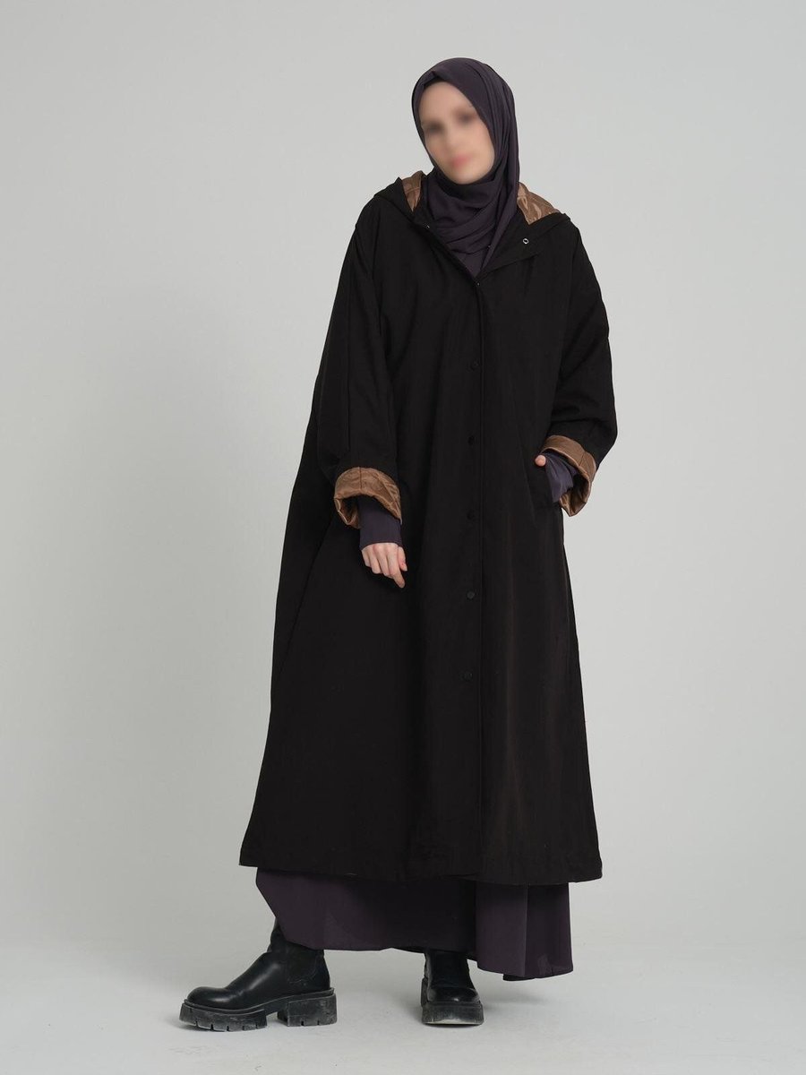 Valens Boutique Uzun Kollu Yağmurluk Kapüşonlu Kaban