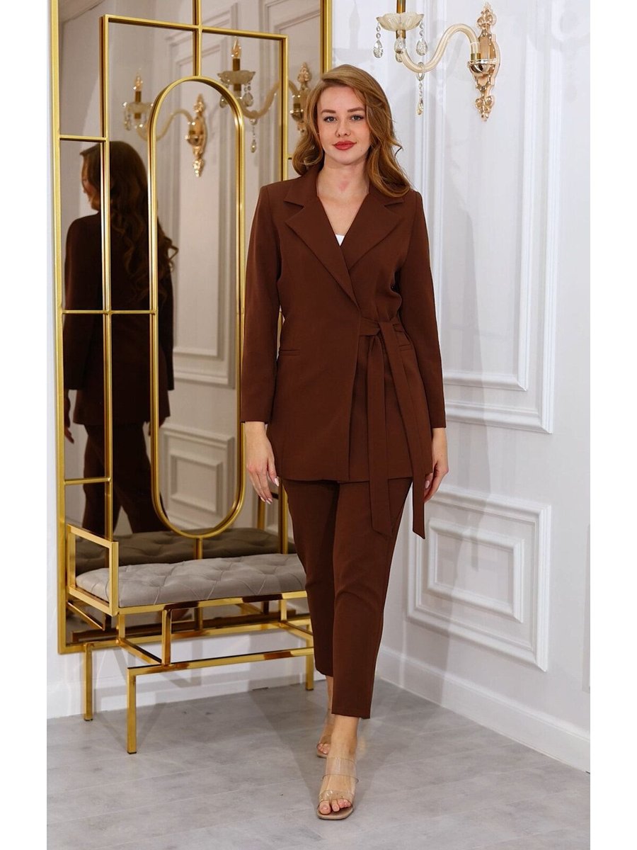 Moda Kuşaklı Ceket Pantolon Takım