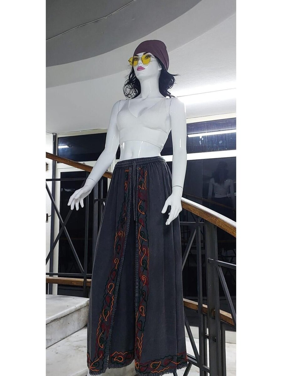 EREN STYLE Antrasit Otantik Nakış İşlemeli Harem Şalvar Pantolon