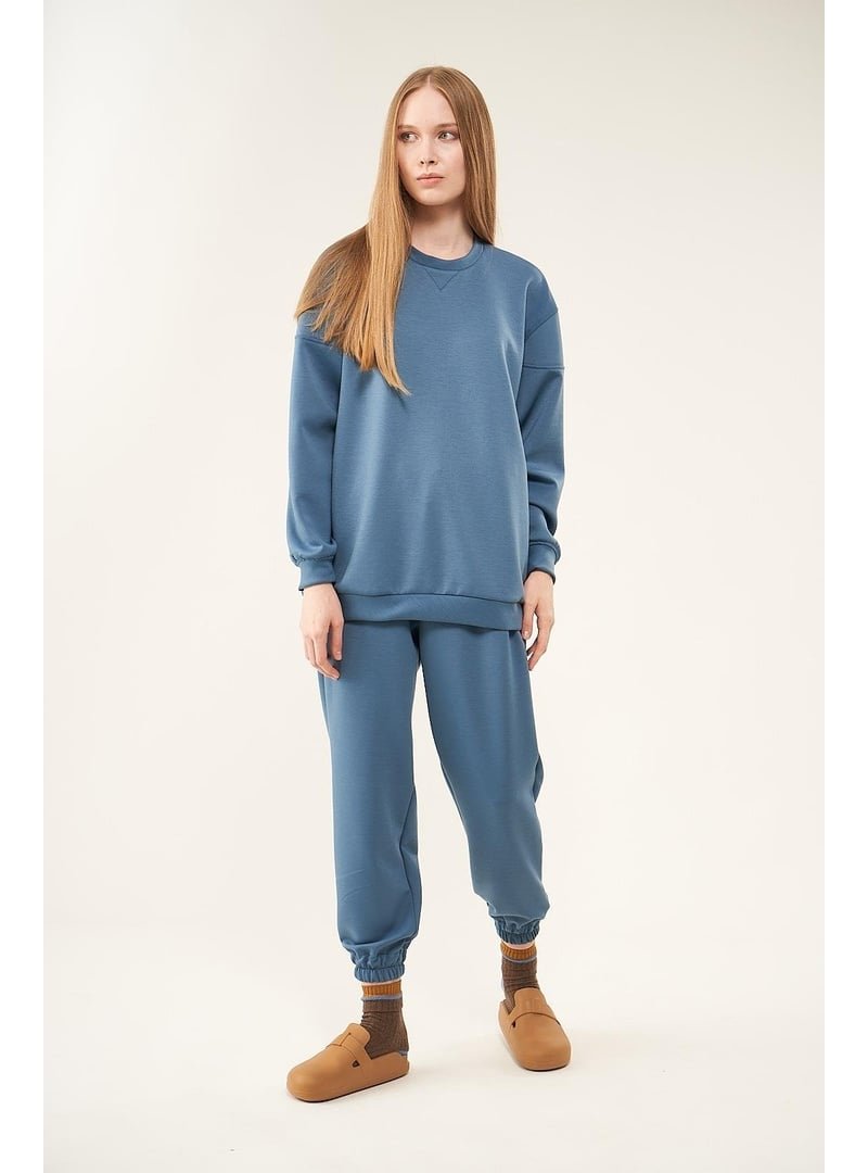 Mevra İndigo Üçgen Detaylı Sweatshirt