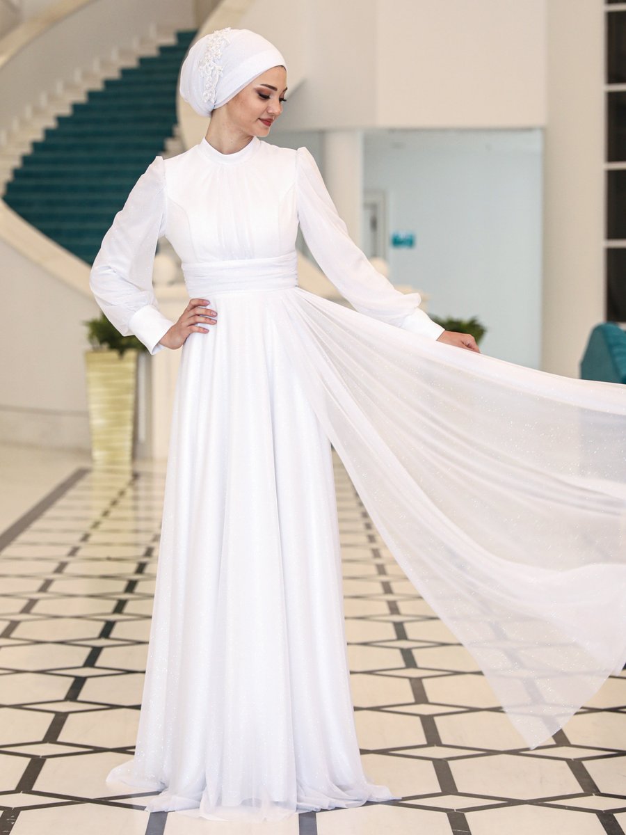 Azra Design Beyaz Abiye Elbise