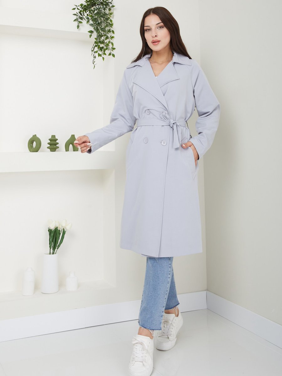 Sahra Afra Gri Kadın Oversize Trençkot
