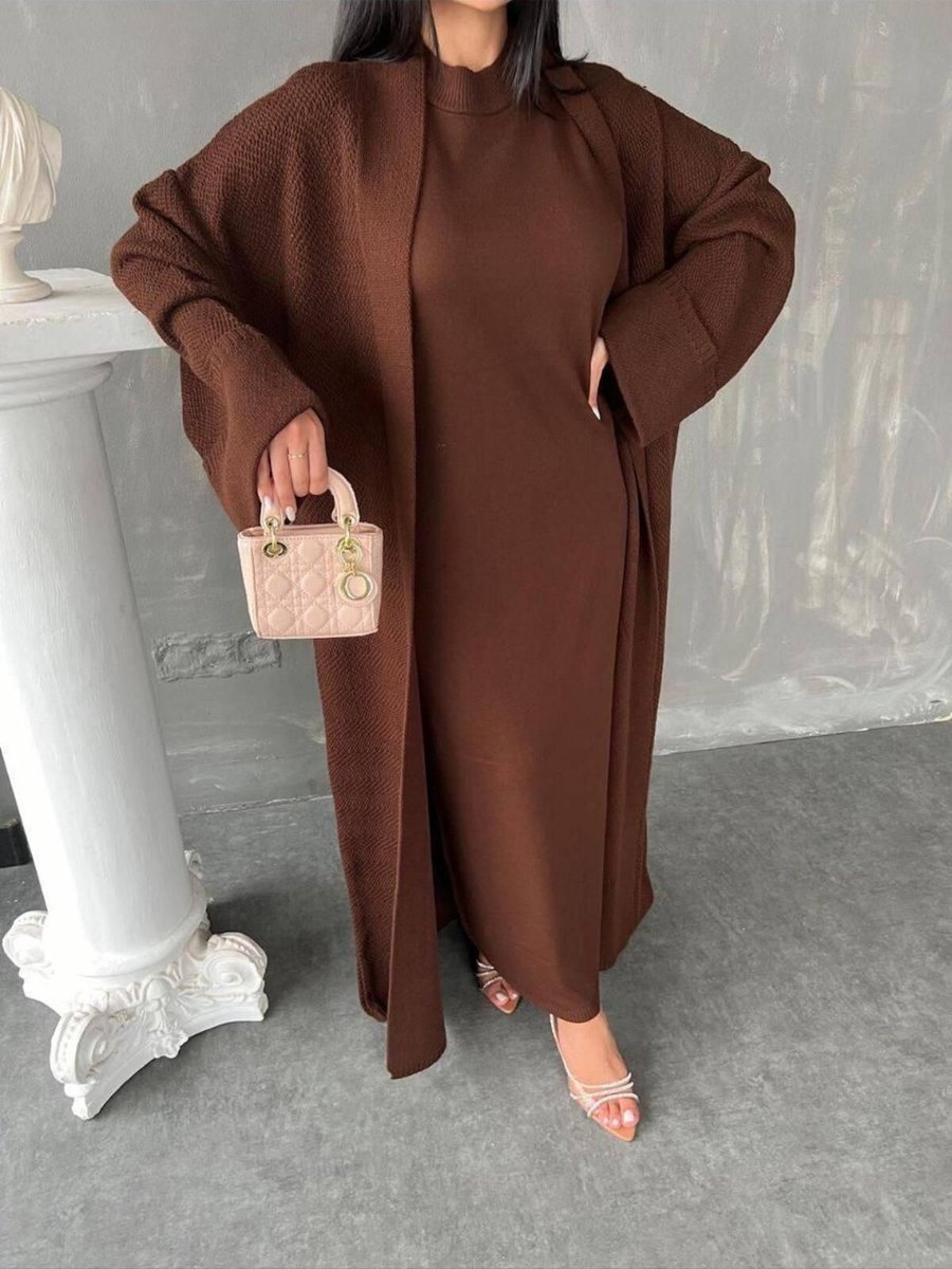 Butik 2'li Uzun Hırkalı Kolsuz Elbiseli Triko Takım