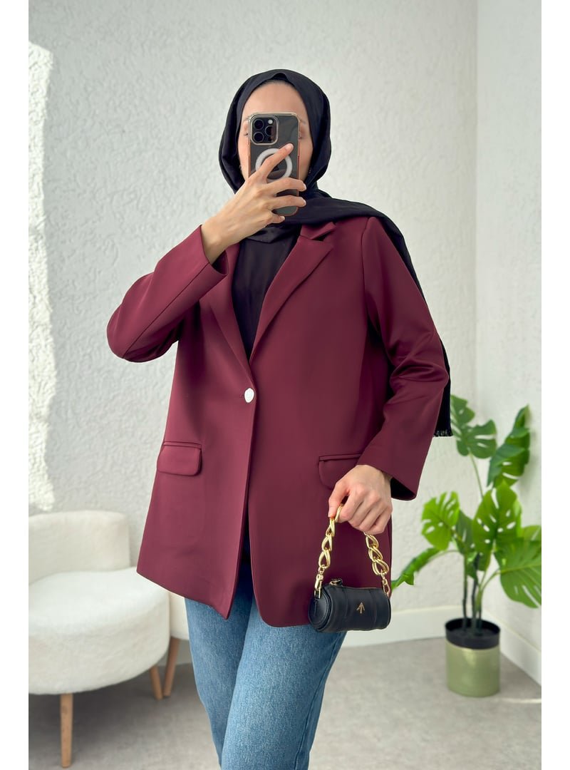 Salih Çelebi Bordo Tek Düğmeli Blazer Ceket