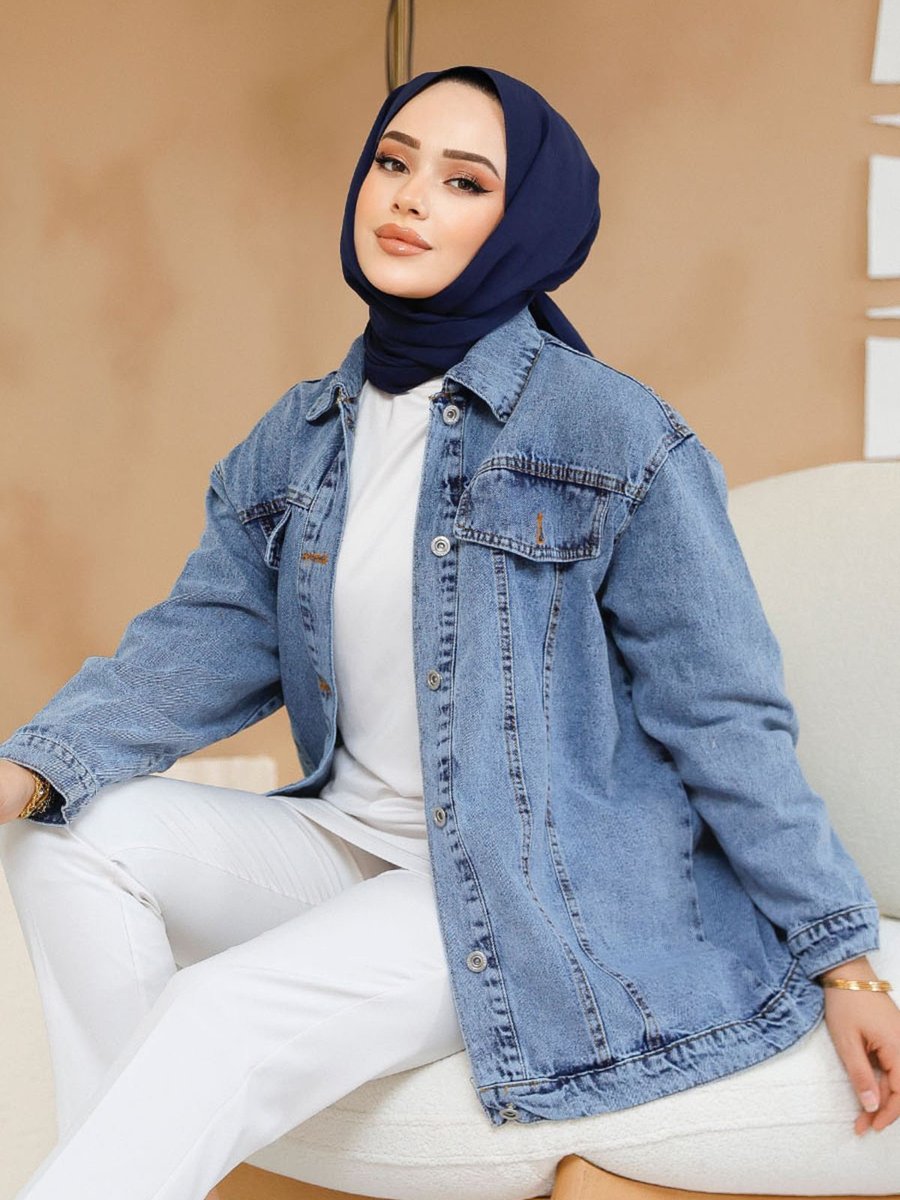 Neva Style Düğmeli Koyu Mavi Kot Cekett