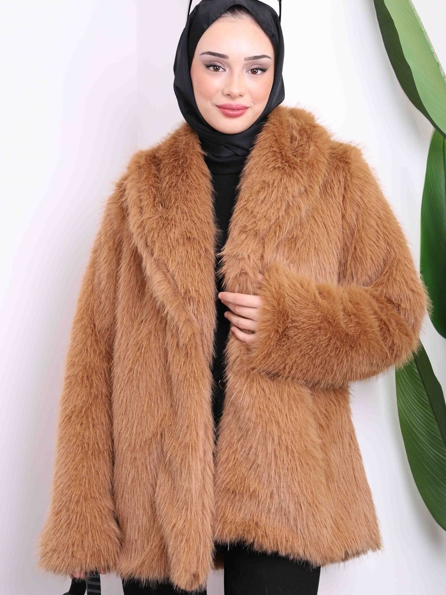 İmajbutik Camel Kısa Kürk Kaban