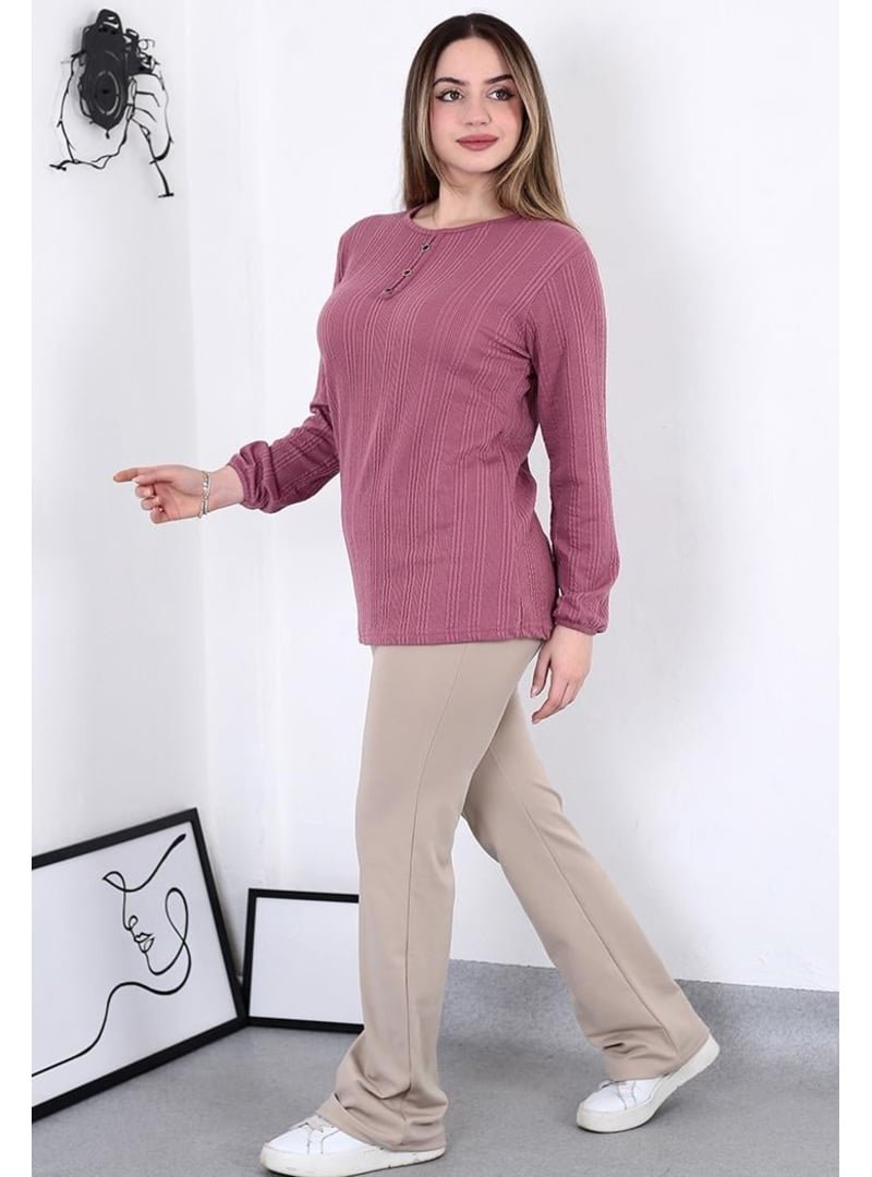 Pelsu Moda Saç Örgü Bluz Mürdüm
