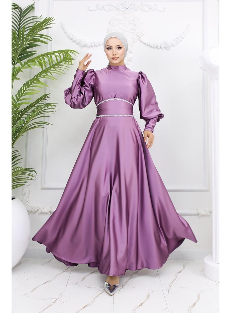 Hakimoda Lila Sehran Saten Abiye Elbise