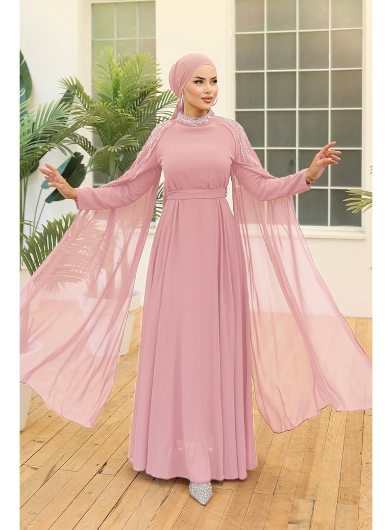 Hakimoda Pudra Laren Şifon Abiye Elbise