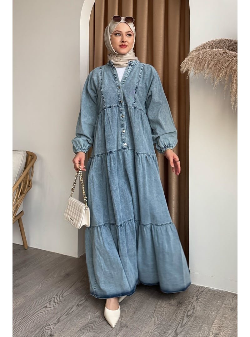 InStyle Yarı Patlı Salaş Buz Mavisi Kot Elbise