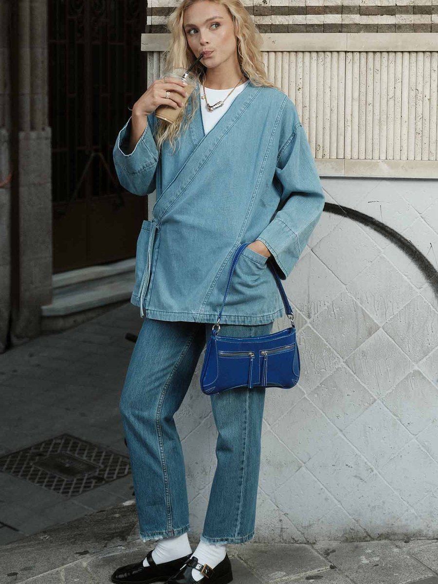 Hooopstore Anvelop Kapama Kot Kimono Mavi Ceket