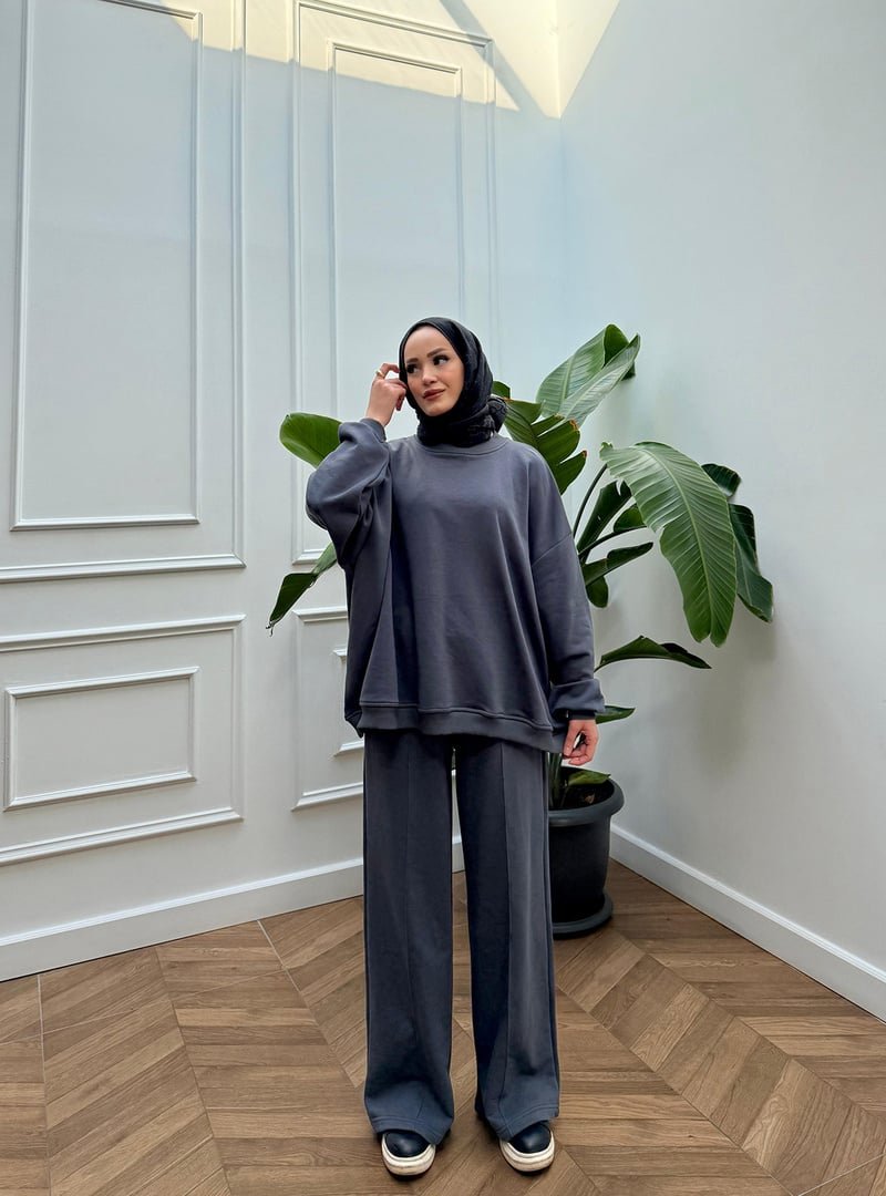 Melike Tatar Antrasit Basic Üç İplik Takım