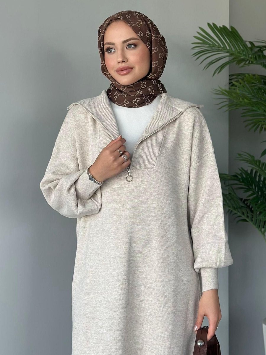 Jose Clothing Enzo Premium İplik Serisi Fermuarlı Uzun Triko Elbise