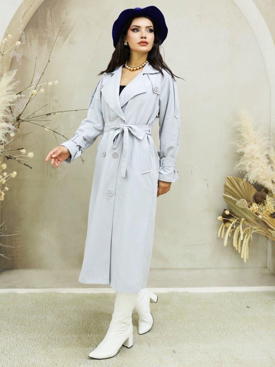 Sahra Afra Açık Gri Nidal Kadın Oversize Trençkot