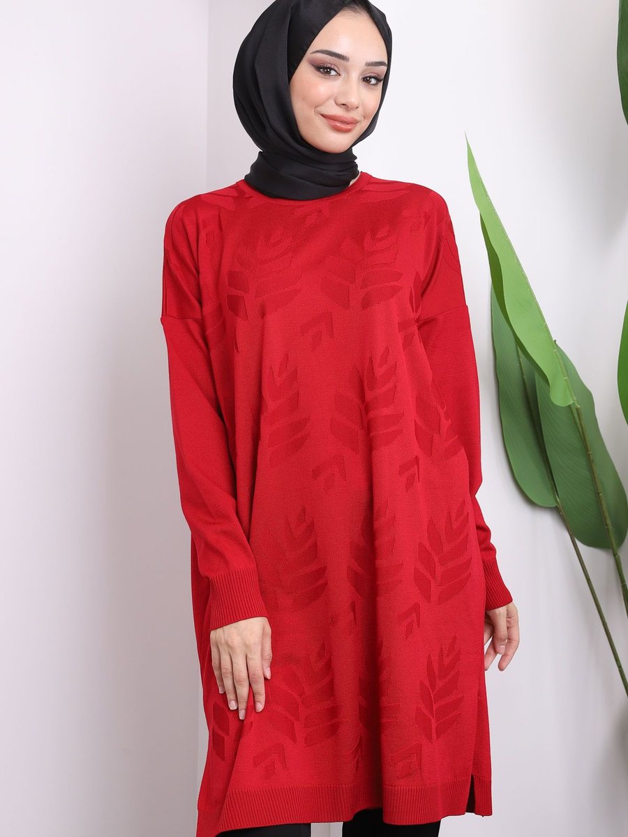 İmajbutik Kırmızı Soğuk İplik Merserize Triko Tunik