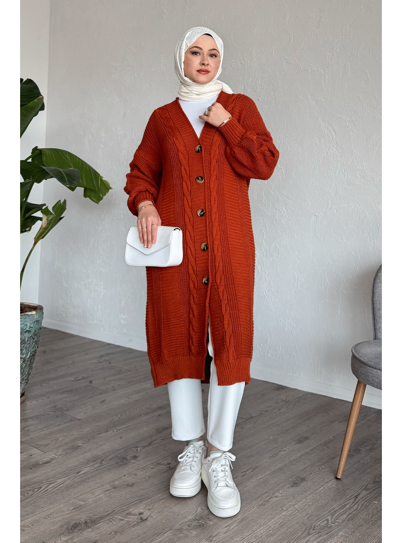 InStyle Kiremit Evia Düğmeli Triko Hırka
