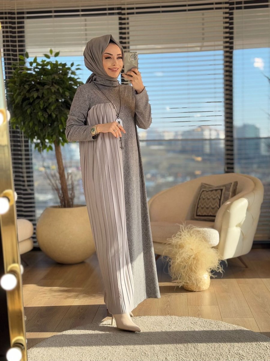 Alanurmoda Kendinden Desenli Sağ Taraf Pilise Elbise