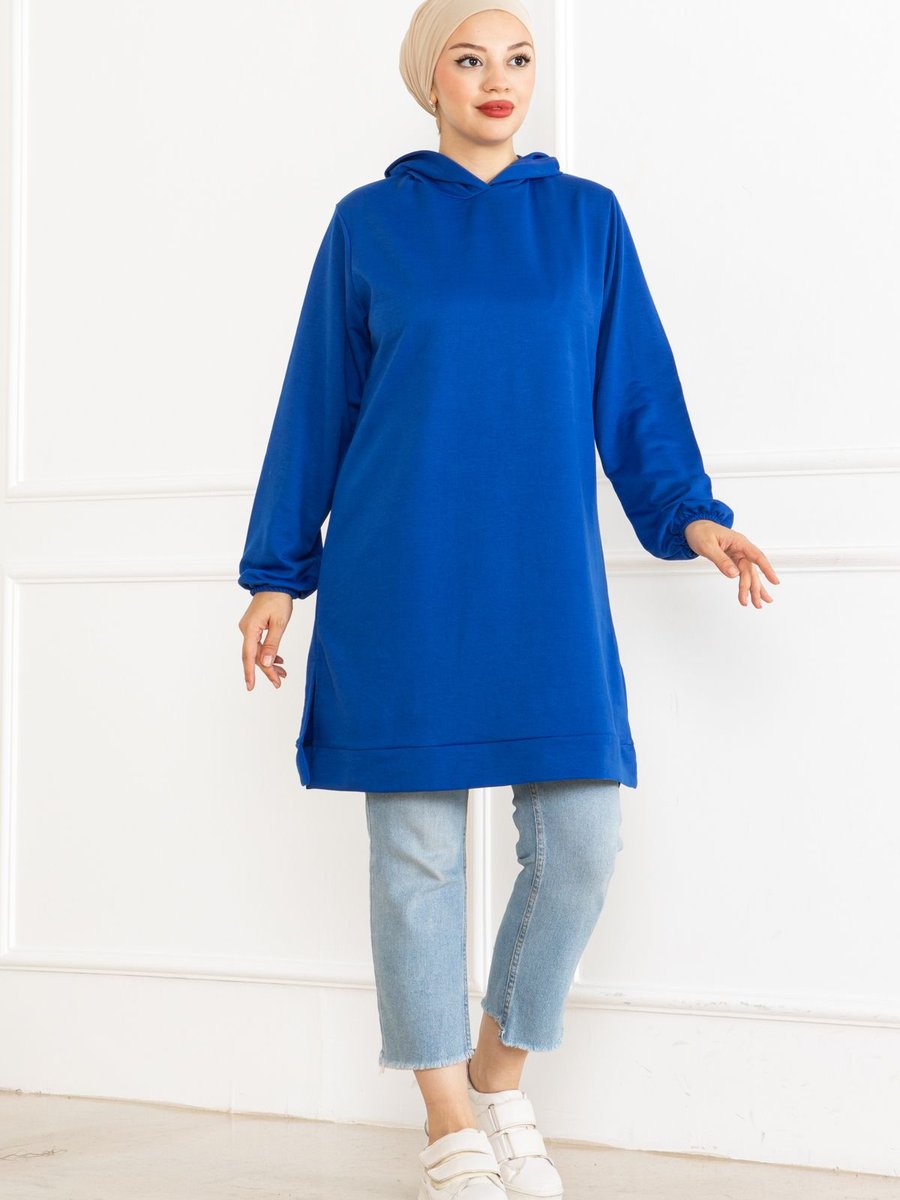 Fatella Kapüşonlu Tunik Sweatshirt Saks Mavi