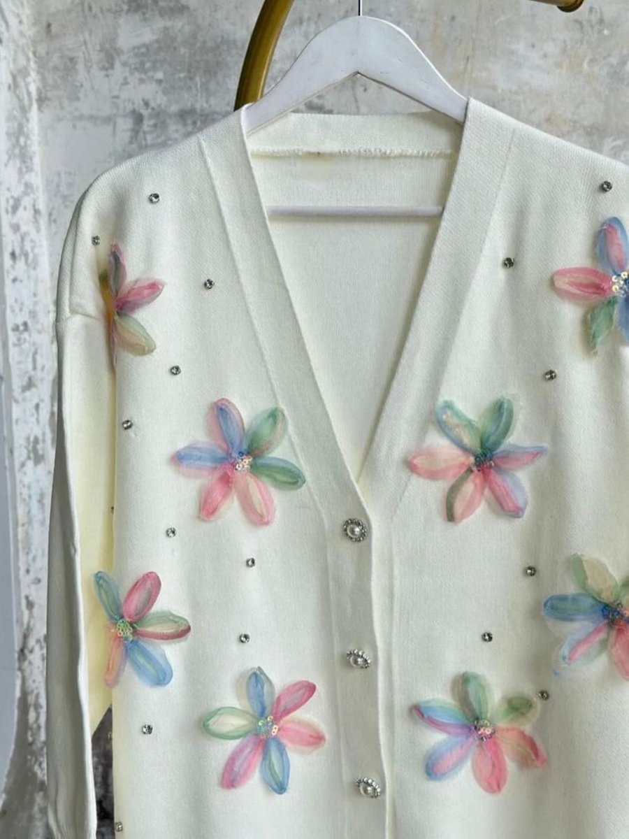 Butik Çiçekli Triko Hırka
