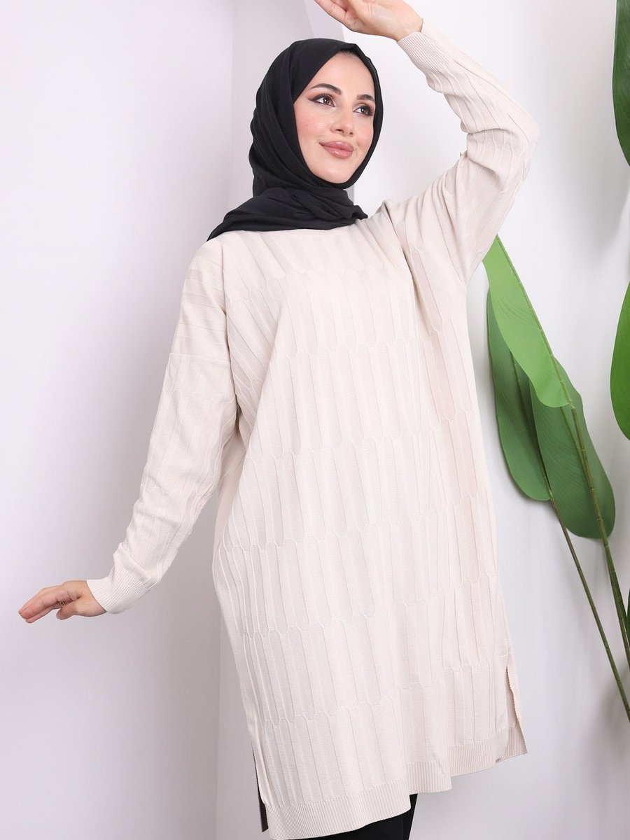İmajbutik Krem Soğuk İplik Merserize Triko Tunik