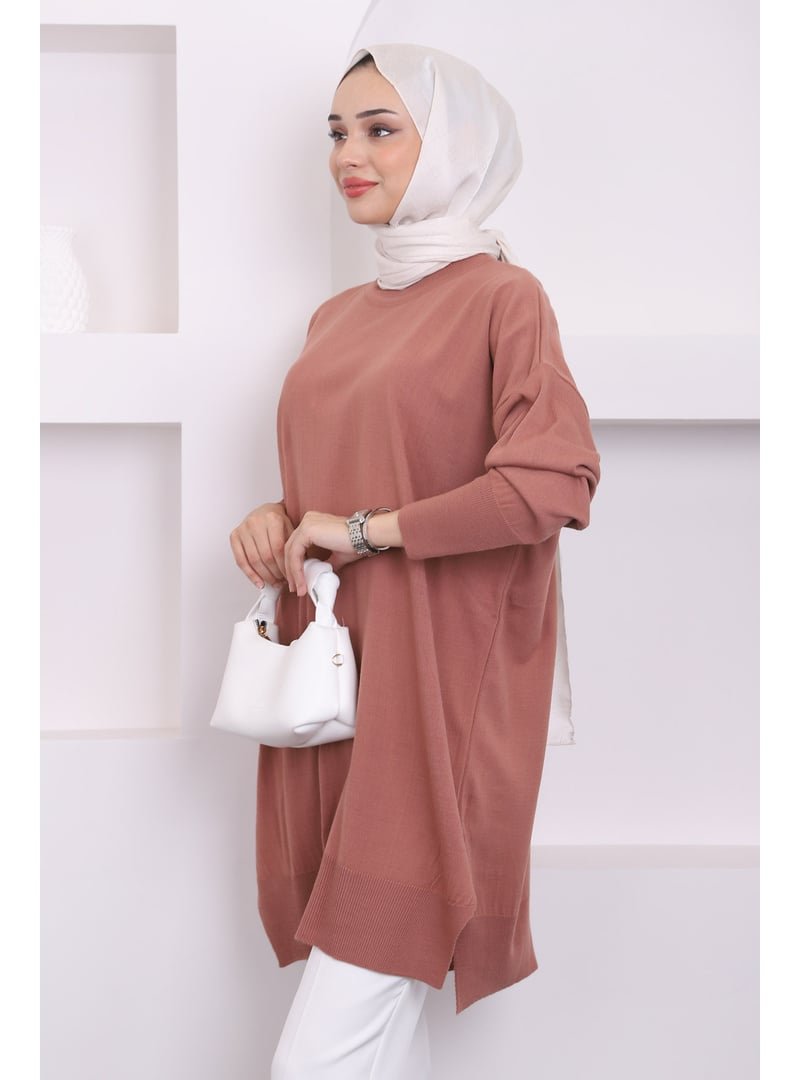 İmaj Butik Gül Kurusu Bisiklet Yaka Merserize Salaş Triko Tunik