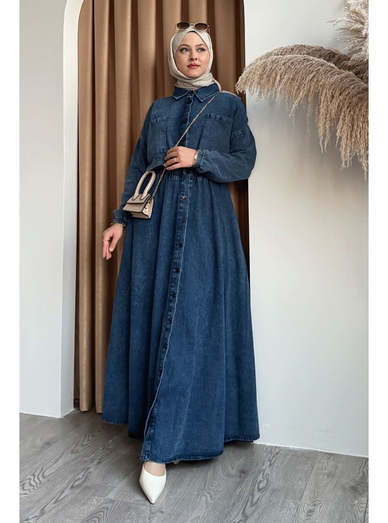 InStyle Bolerolu Beli Lastikli Buz Mavisi Kot Salopet