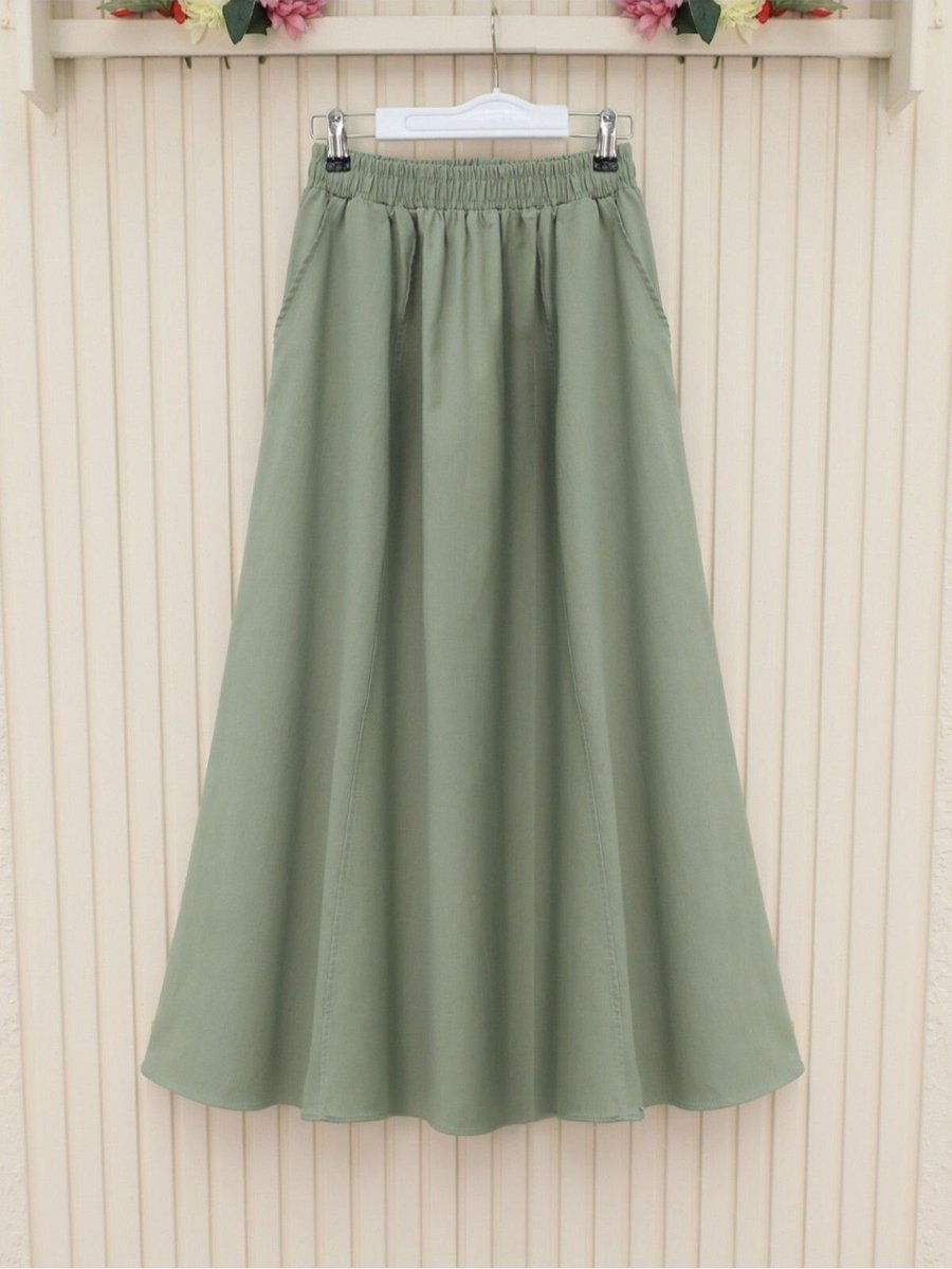 Hijabaya Beli Lastikli Çift Cepli Gabardin Etek