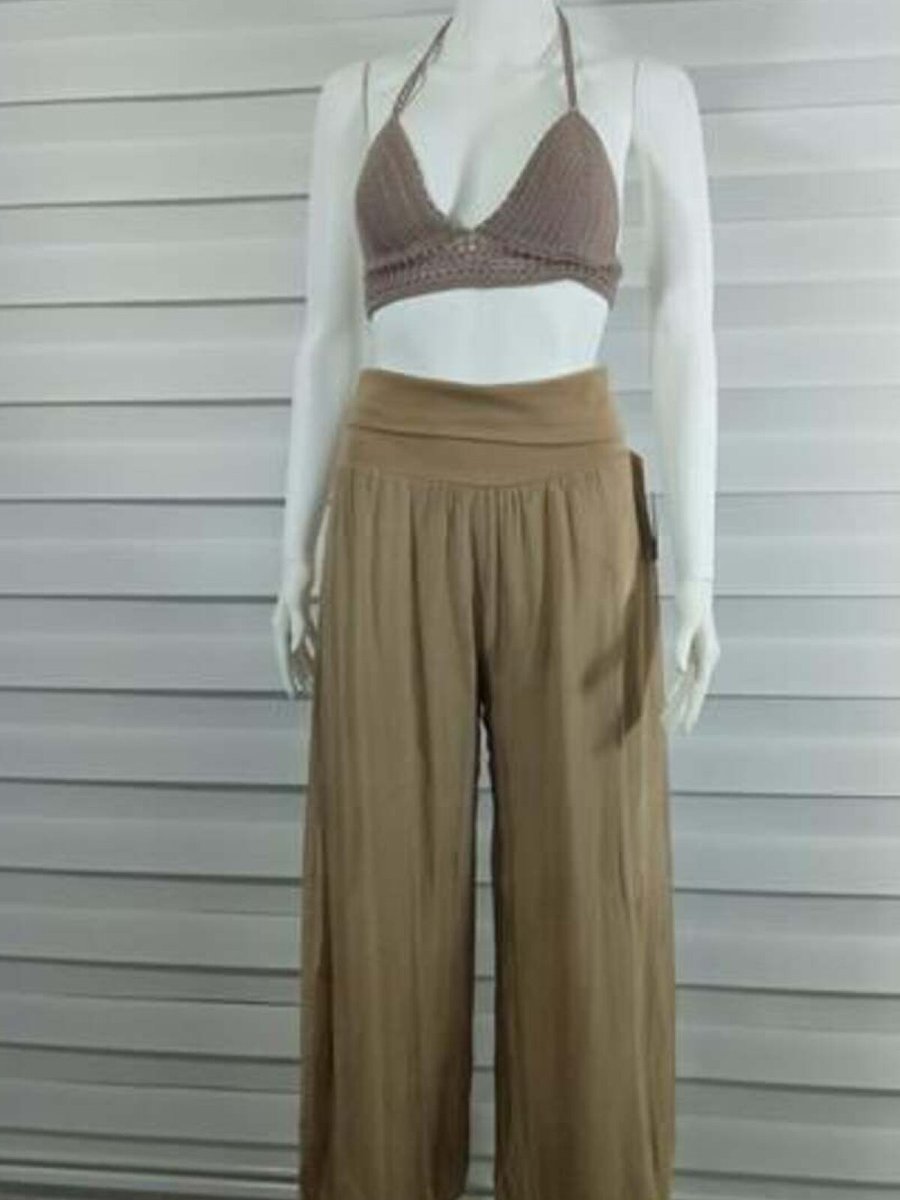 Bohem Stil Camel Italyan Astarlı Korsajlı İpek Wes Pantolon