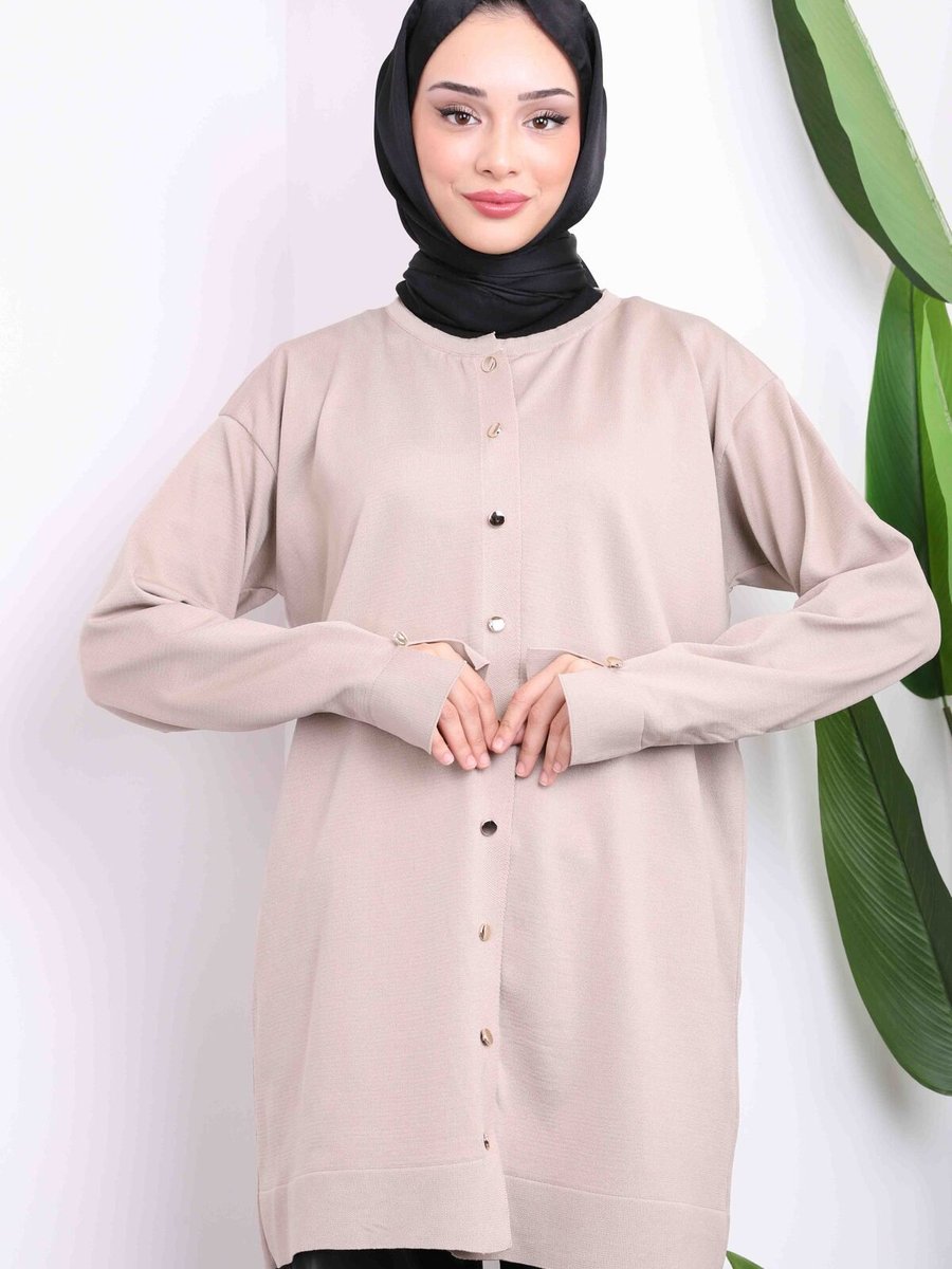 İmajbutik Vizon Soğuk İplik Düğmeli Triko Hırka