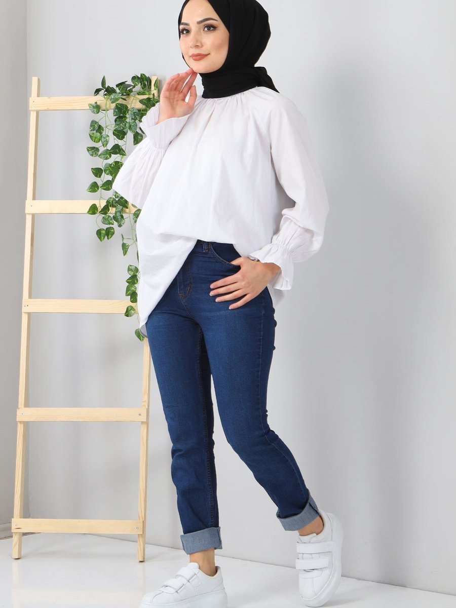Modamihram Koyu Mavi Klasik Jean Pantolon