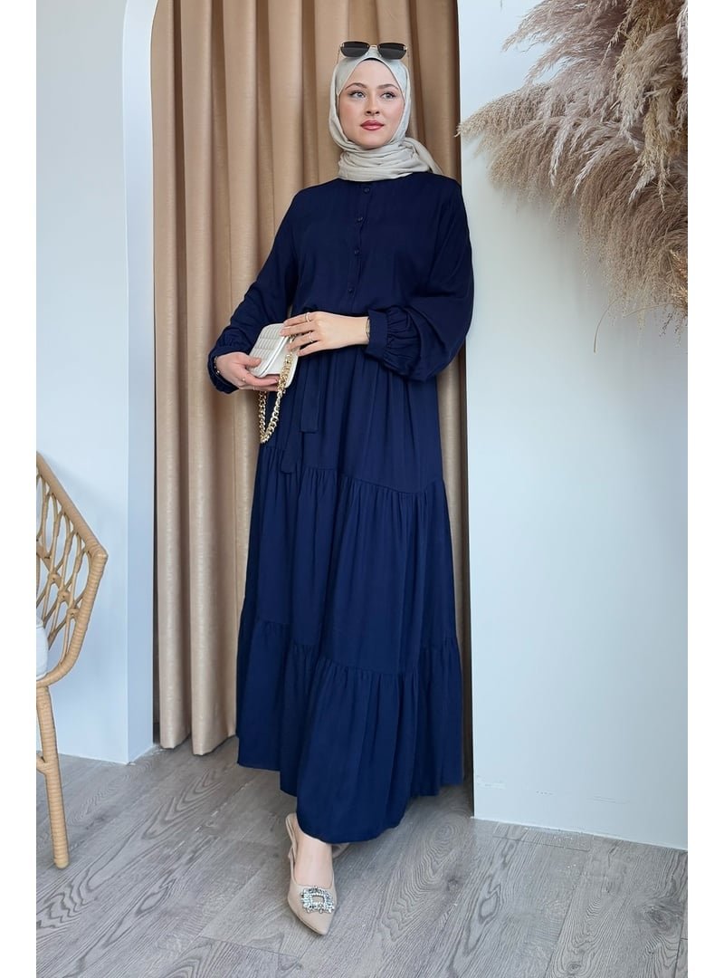 InStyle Kuşaklı Belmando Lacivert Elbise
