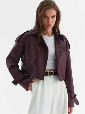 Markaliste Deri Ceket Bordo