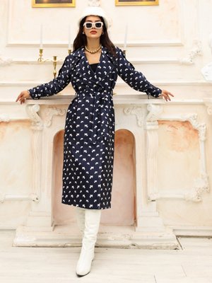 Sahra Afra Lacivert Nidal Kadın Oversize Trençkot