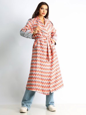 Sahra Afra Desenli Creed Tasarım Oversize Trençkot